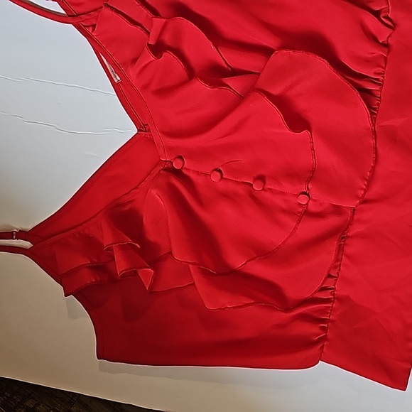 T C E C Red Dress Crop Top Ruffled Blouse M - Picture 2 of 8